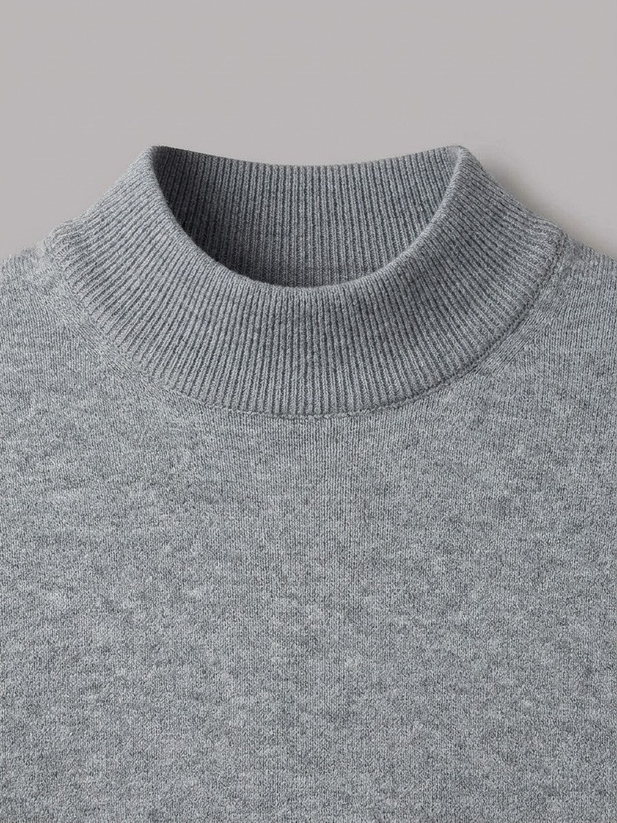 Gubbio Men's Ribbed Mock Neck Knit Top — mediumgray — detail-collar