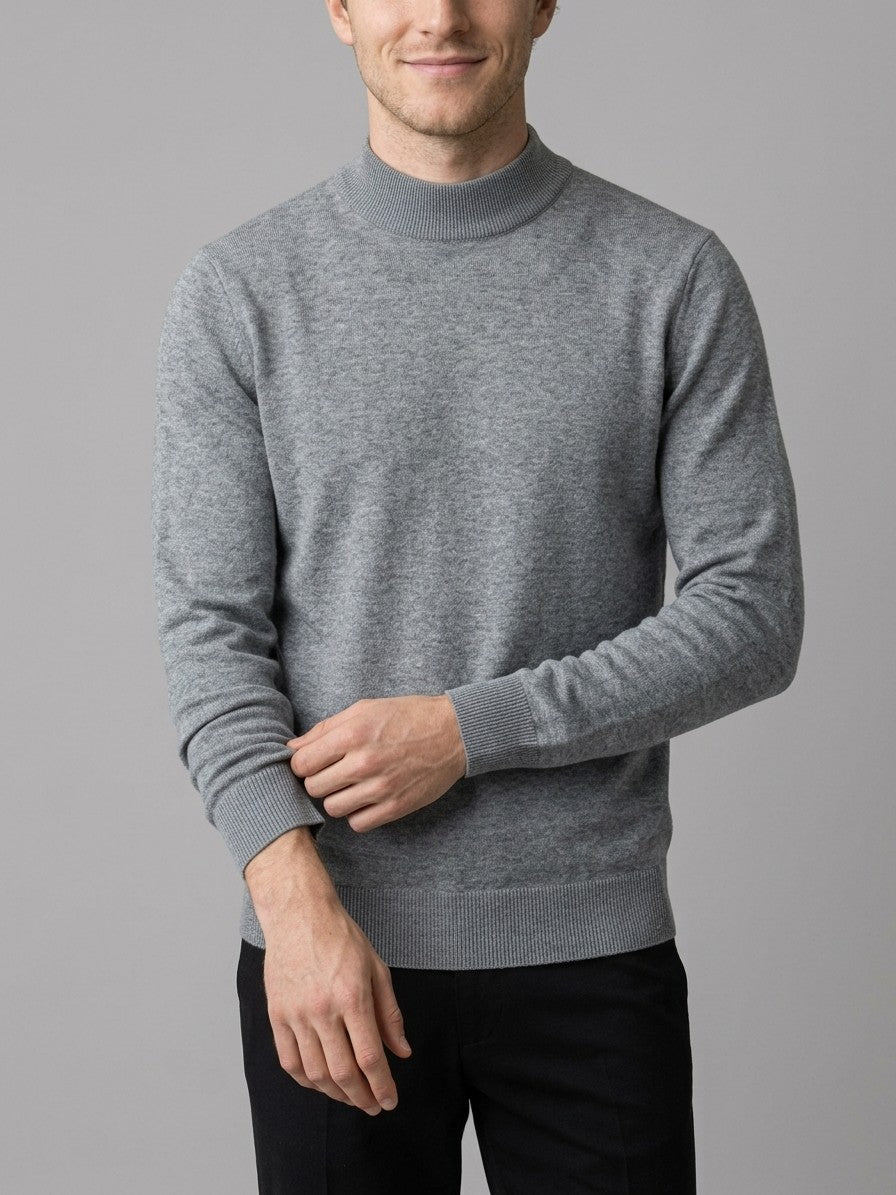 Gubbio Men's Ribbed Mock Neck Knit Top — mediumgray — front
