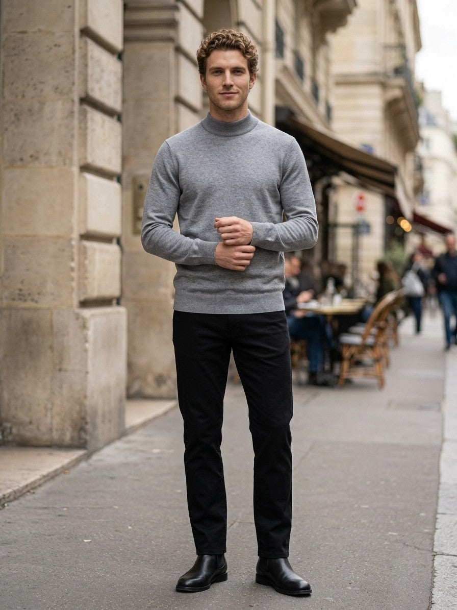 Gubbio Men's Ribbed Mock Neck Knit Top — mediumgray — lifestyle