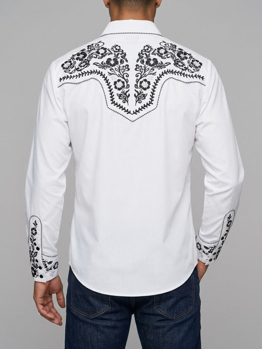 Iglesias Men's Floral Embroidered Western Shirt — white — back
