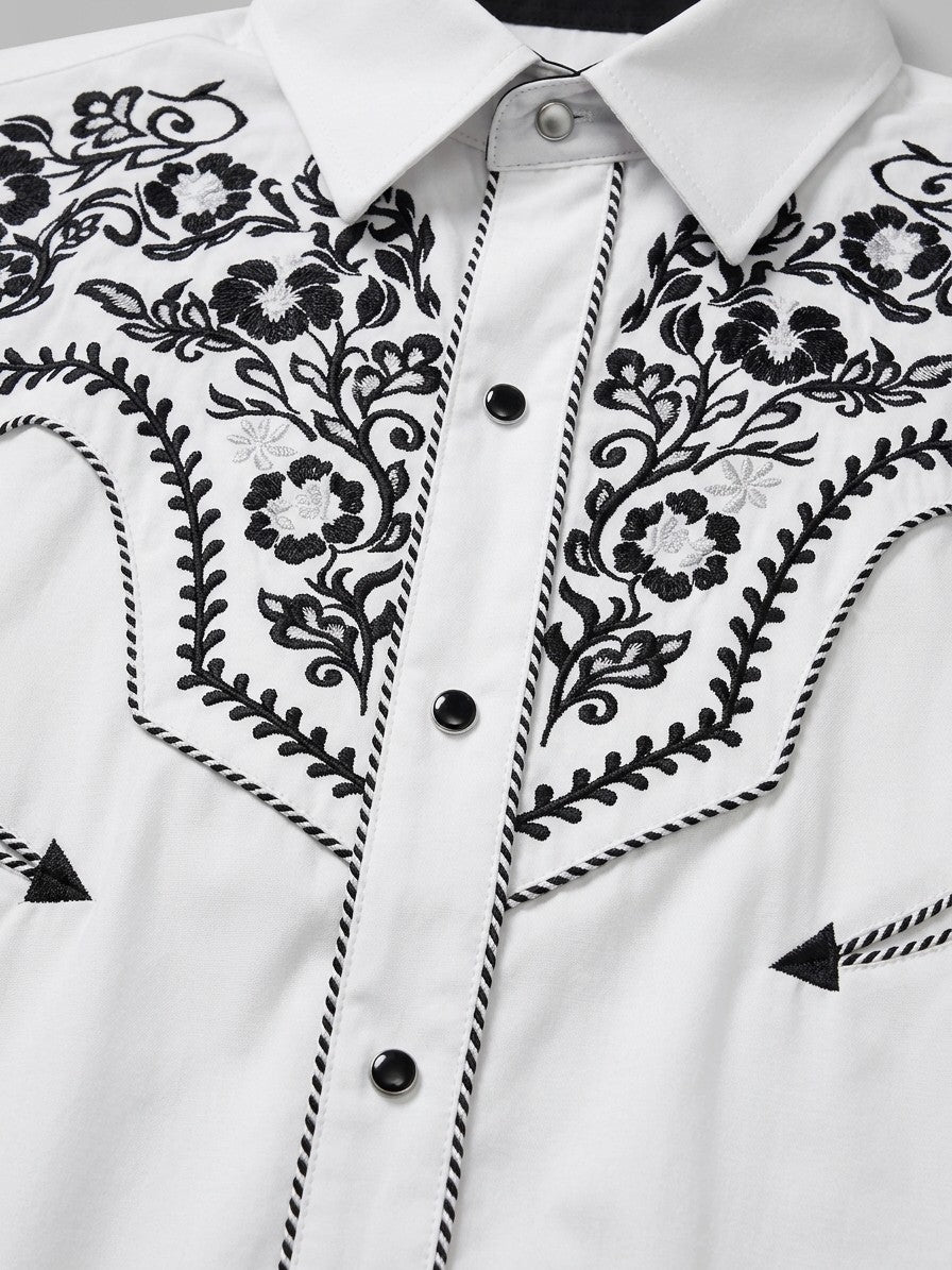 Iglesias Men's Floral Embroidered Western Shirt — white — detail-2