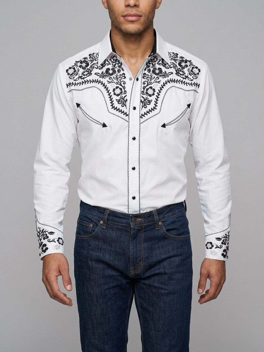 Iglesias Men's Floral Embroidered Western Shirt — white — front