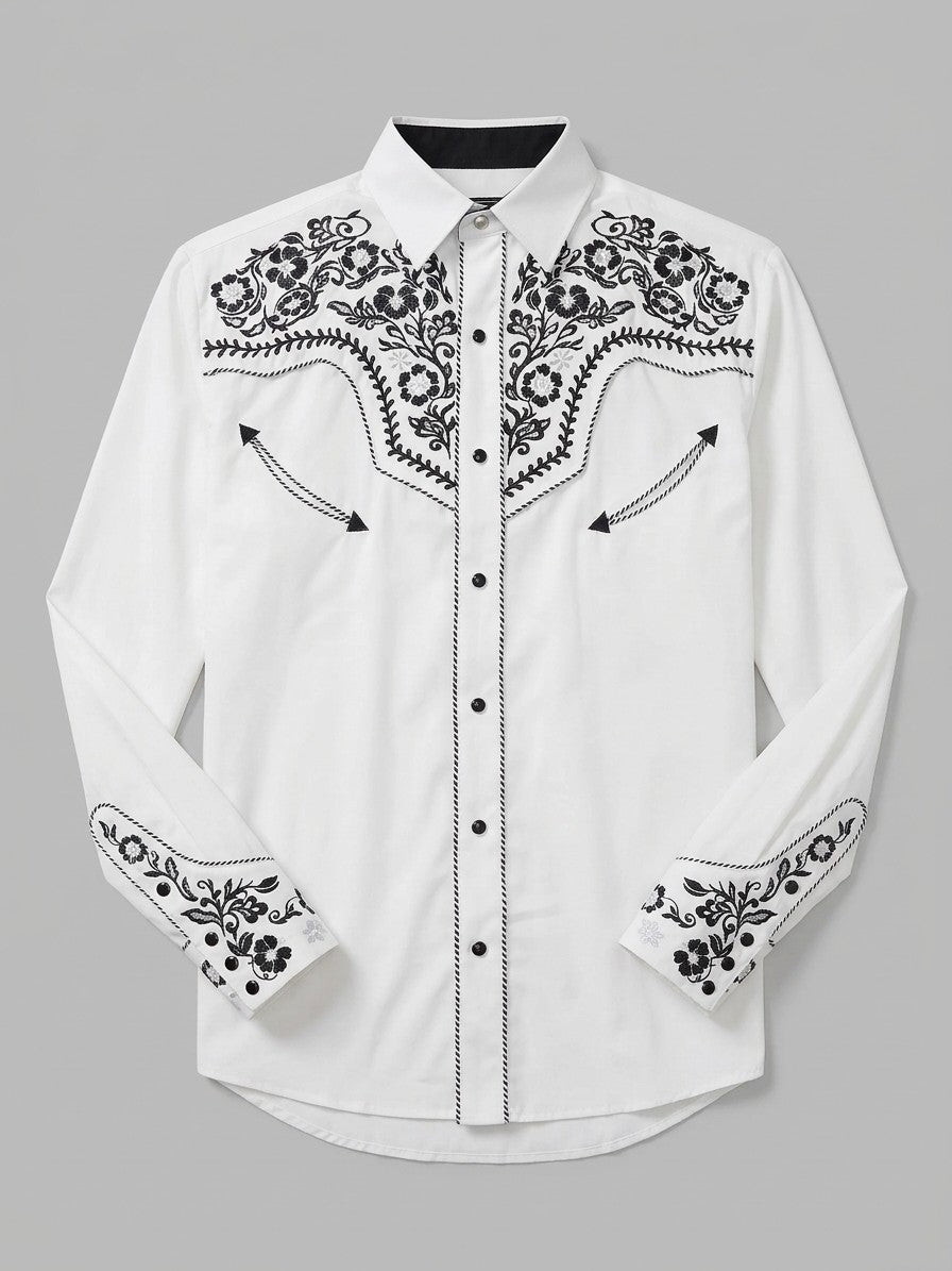 Iglesias Men's Floral Embroidered Western Shirt — white — packshot