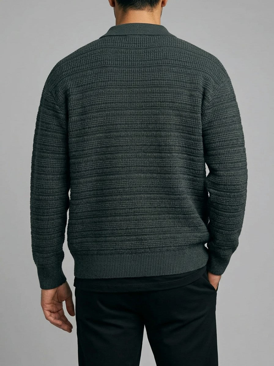 Imola Men's Textured Knit Shirt-Cardigan — darkgray — back