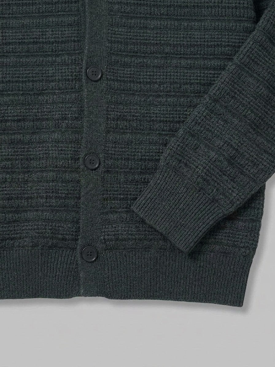Imola Men's Textured Knit Shirt-Cardigan — darkgray — detail-collar