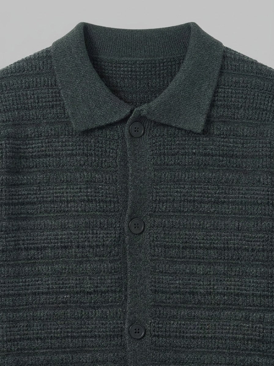 Imola Men's Textured Knit Shirt-Cardigan — darkgray — detail