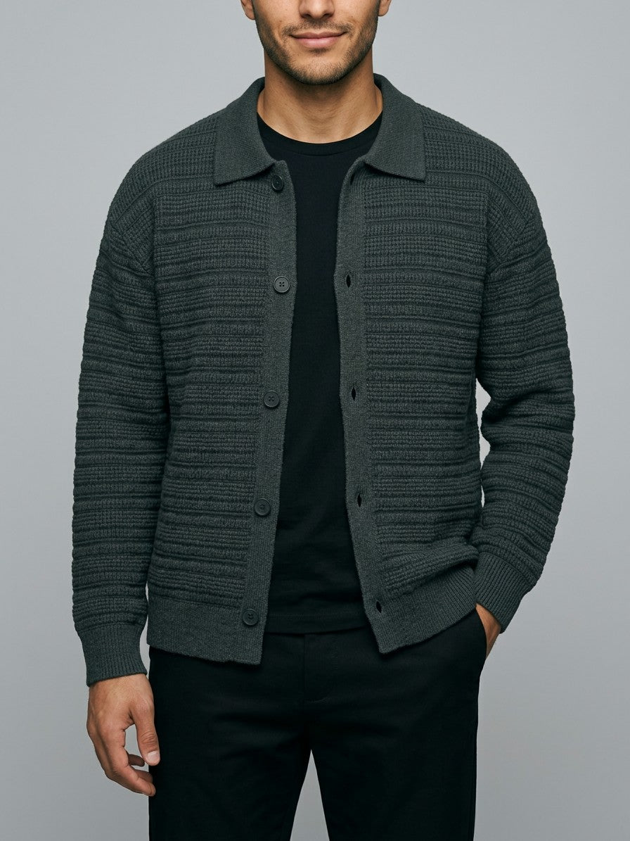 Imola Men's Textured Knit Shirt-Cardigan — darkgray — front