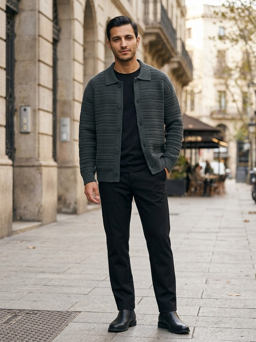 Imola Men's Textured Knit Shirt-Cardigan — darkgray — lifestyle
