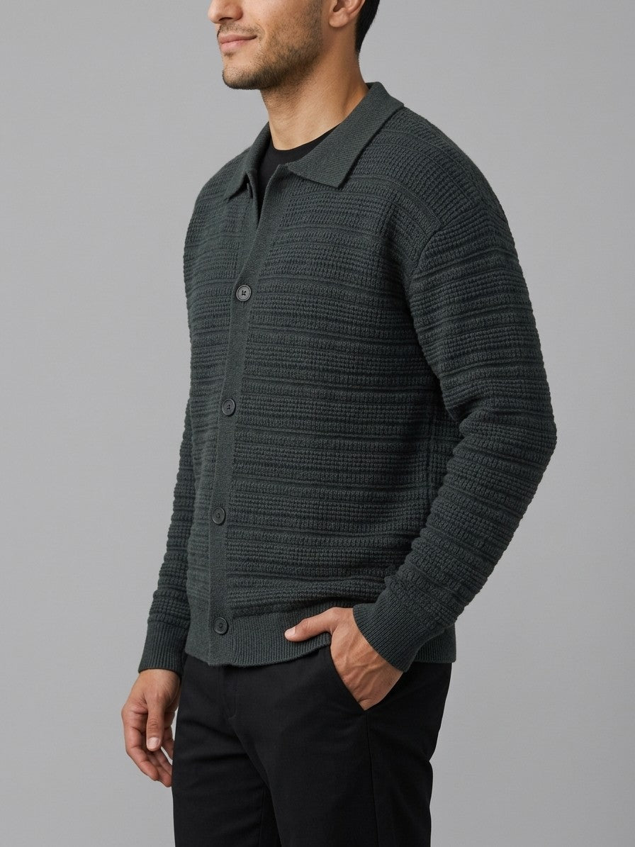 Imola Men's Textured Knit Shirt-Cardigan — darkgray — side