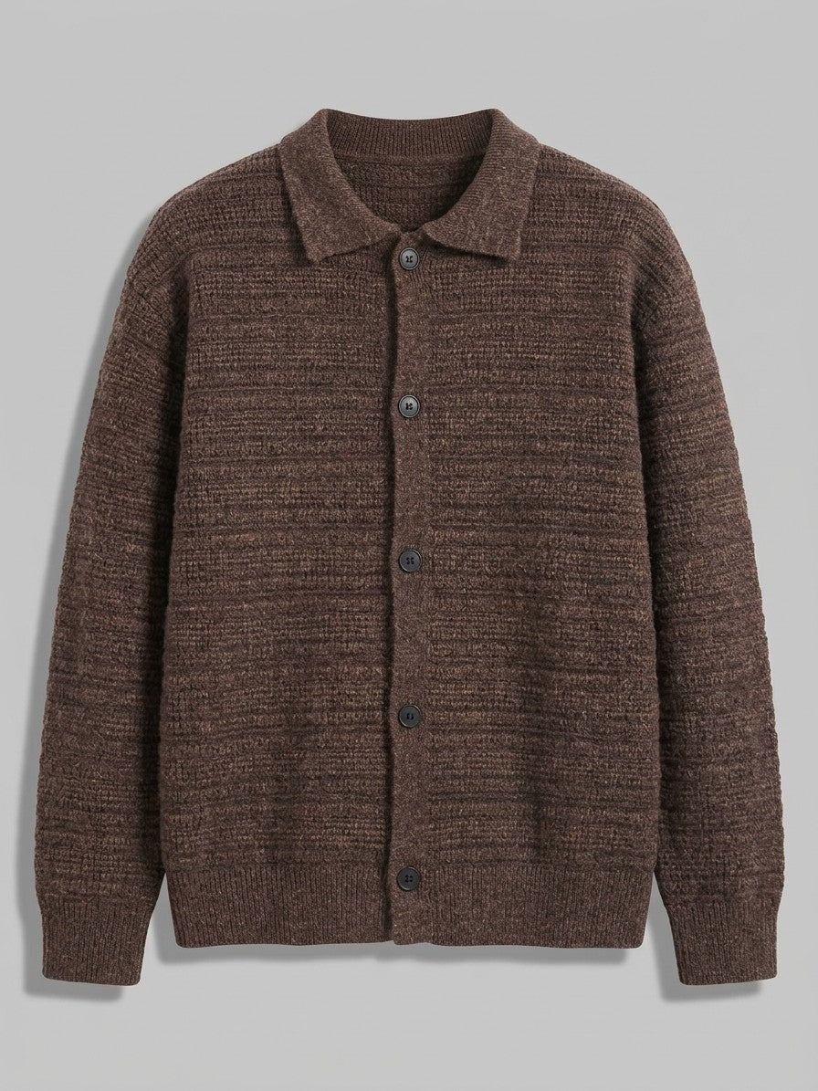 Imola Men's Textured Knit Shirt-Cardigan — flowercoffee — packshot
