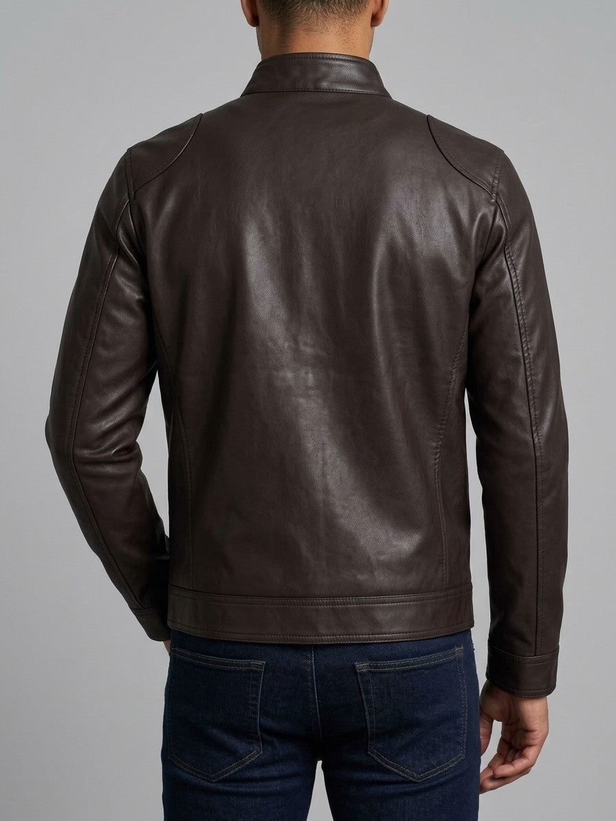 Imperia Men's Leather-Look Moto Jacket — brown — back