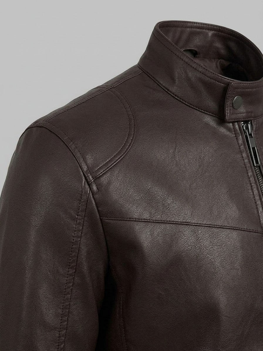 Imperia Men's Leather-Look Moto Jacket — brown — detail-2