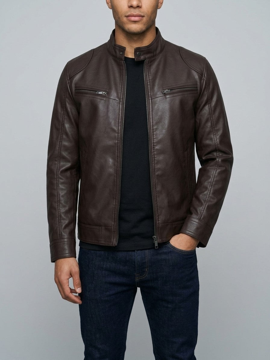 Imperia Men's Leather-Look Moto Jacket — brown — front