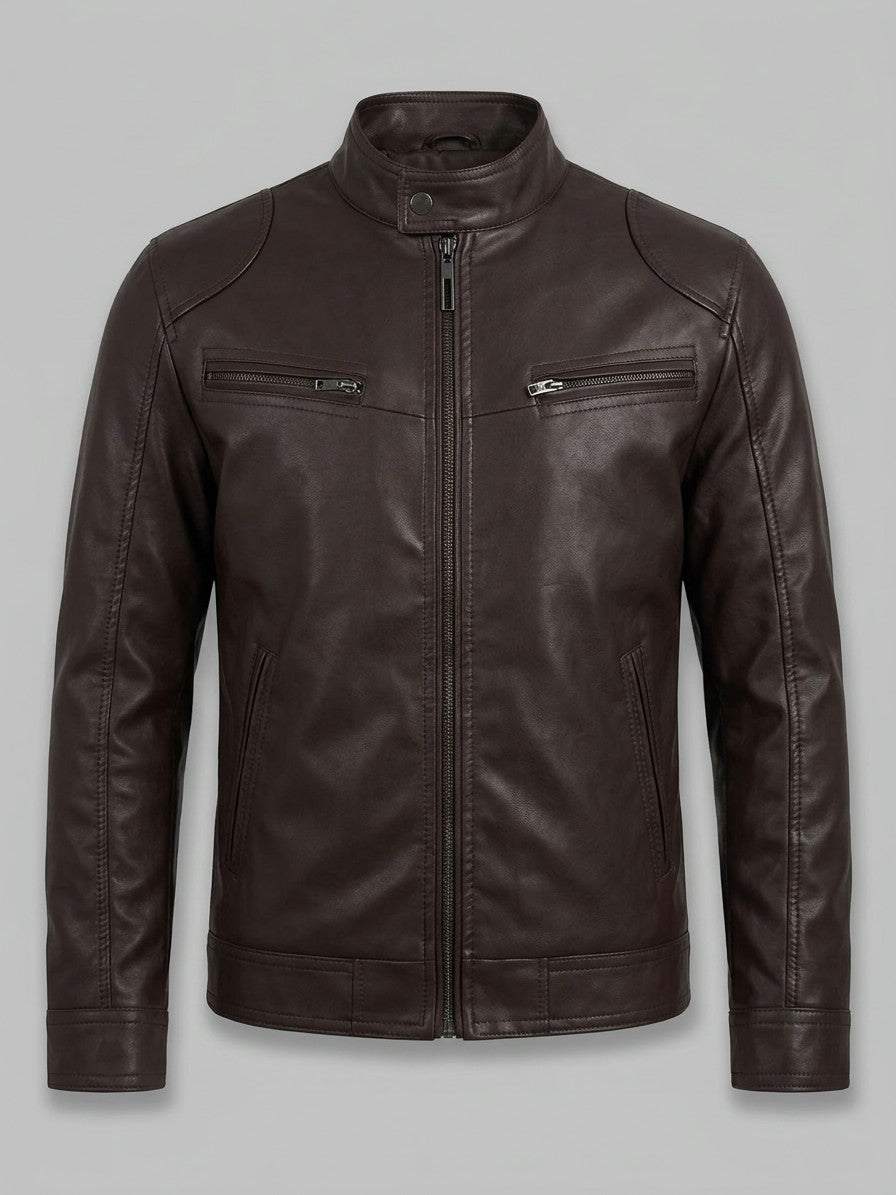 Imperia Men's Leather-Look Moto Jacket — brown — packshot