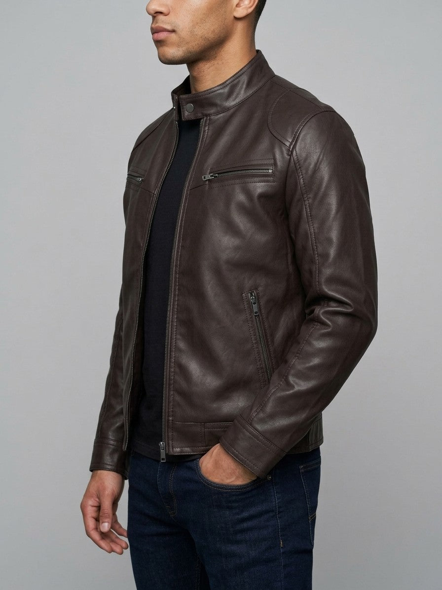 Imperia Men's Leather-Look Moto Jacket — brown — side