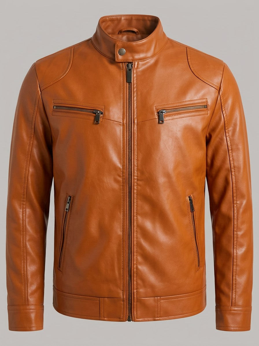Imperia Men's Leather-Look Moto Jacket — caramel — packshot