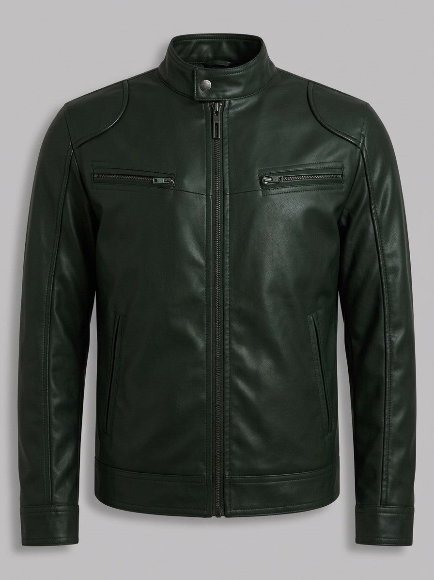 Imperia Men's Leather-Look Moto Jacket — darkgreen — packshot
