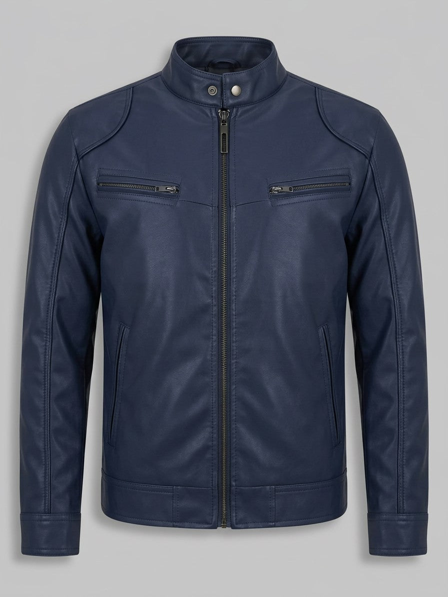 Imperia Men's Leather-Look Moto Jacket — navyblue — packshot
