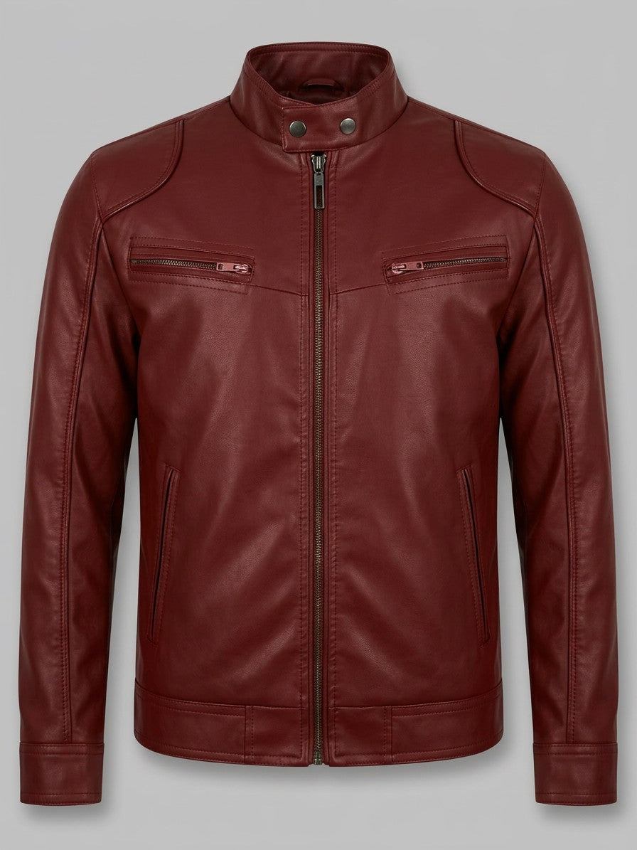 Imperia Men's Leather-Look Moto Jacket — winered — packshot