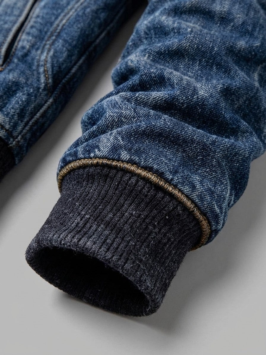 Inverigo Men's Norse-Print Denim-Look Bomber Jacket — bluecelticknot — detail-collar