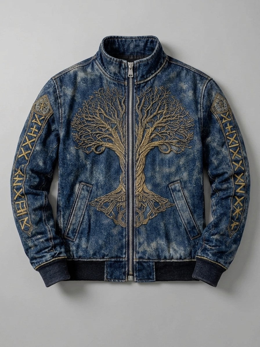 Inverigo Men's Norse-Print Denim-Look Bomber Jacket — bluetreeoflife — packshot