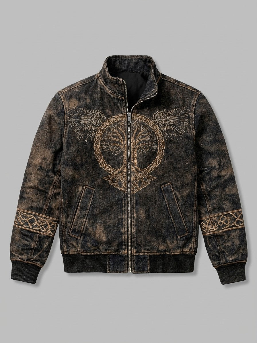 Inverigo Men's Norse-Print Denim-Look Bomber Jacket — browntreeoflife — packshot