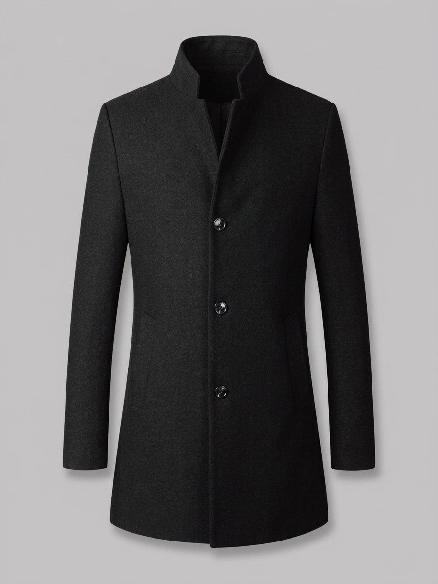Ischia Men's Stand-Collar Overcoat — black — packshot