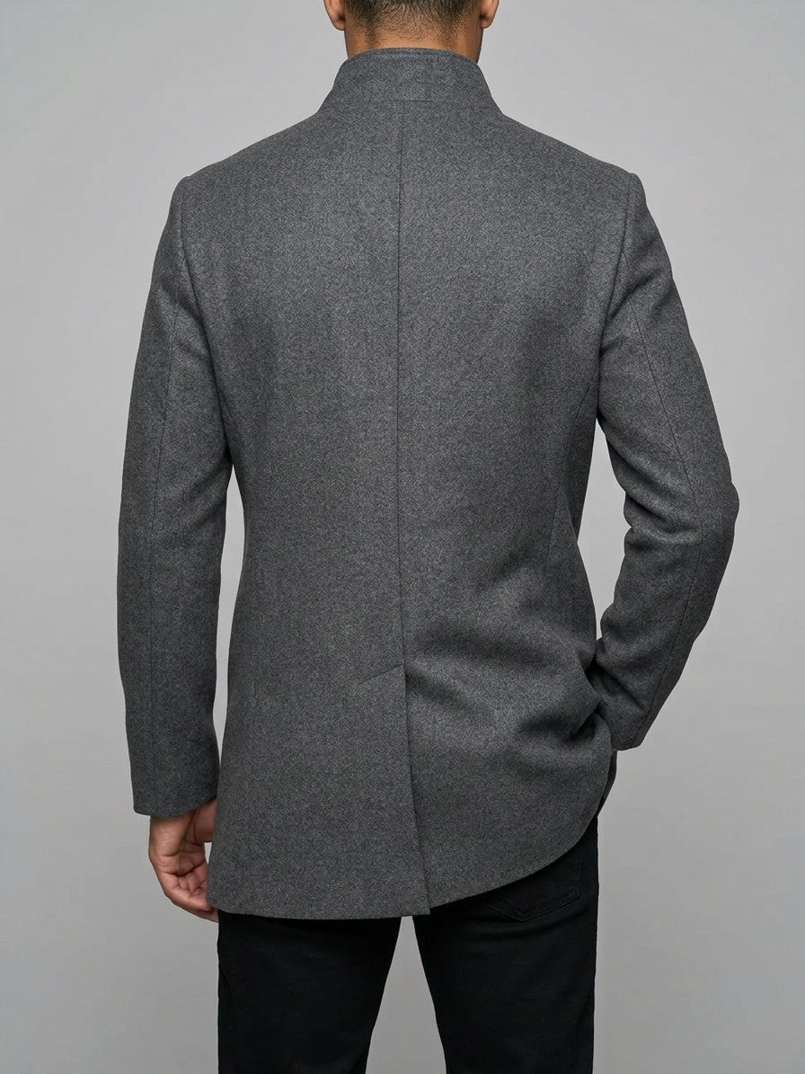 Ischia Men's Stand-Collar Overcoat — darkgray — back