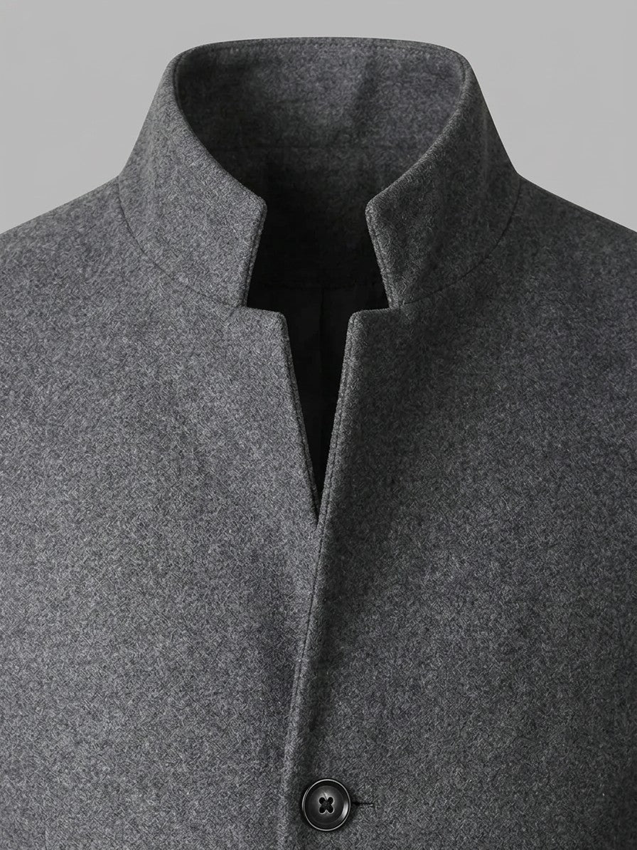 Ischia Men's Stand-Collar Overcoat — darkgray — detail