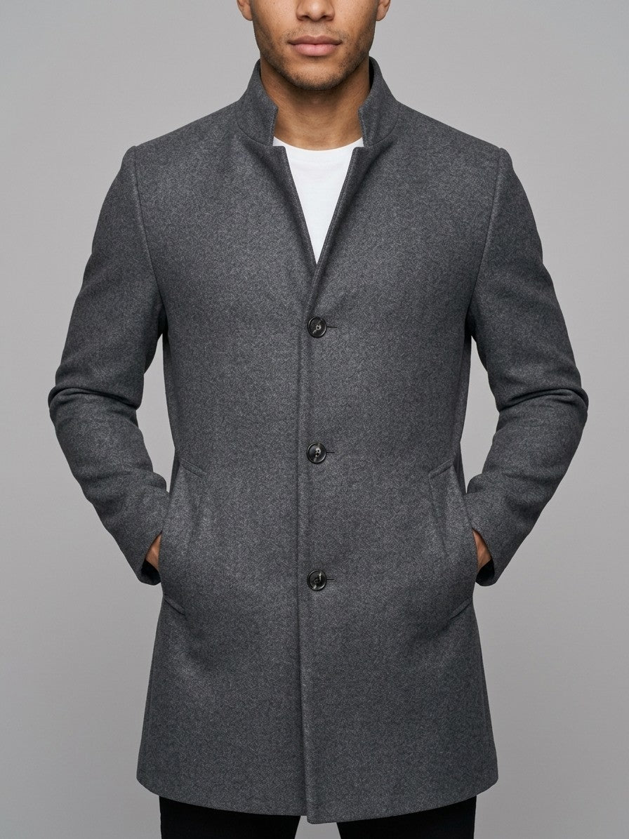 Ischia Men's Stand-Collar Overcoat — darkgray — front