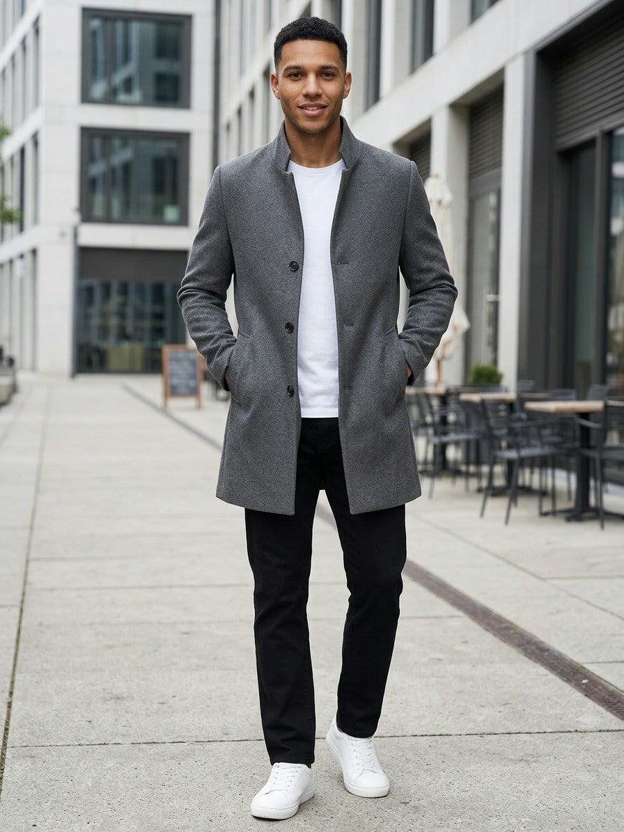 Ischia Men's Stand-Collar Overcoat — darkgray — lifestyle
