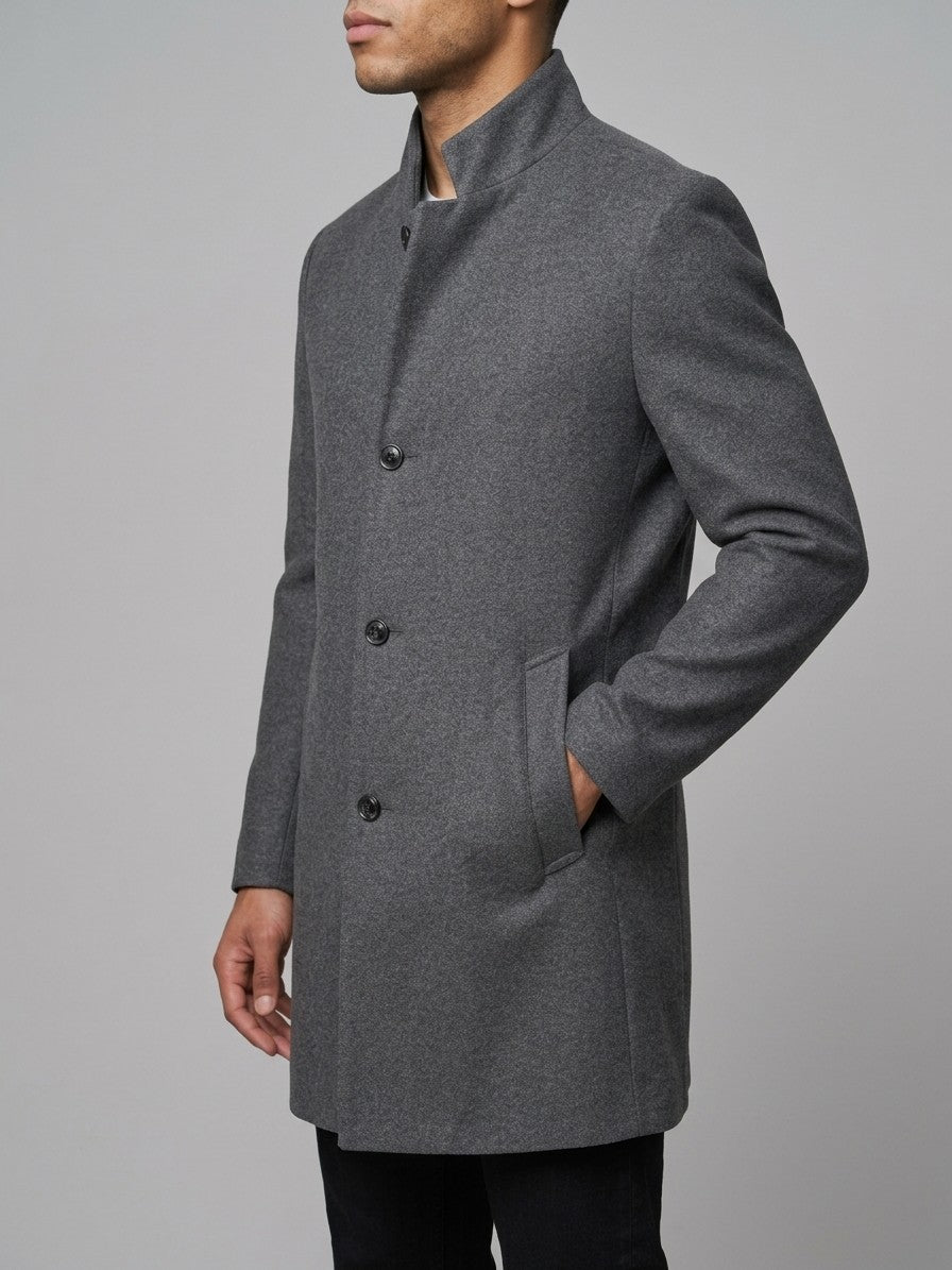 Ischia Men's Stand-Collar Overcoat — darkgray — side