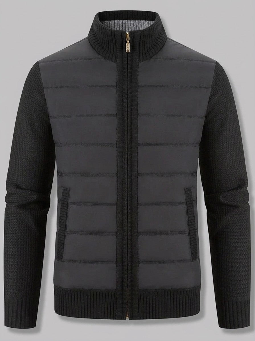 Isernia Men's Quilted-Front Knit Zip Jacket — black — packshot