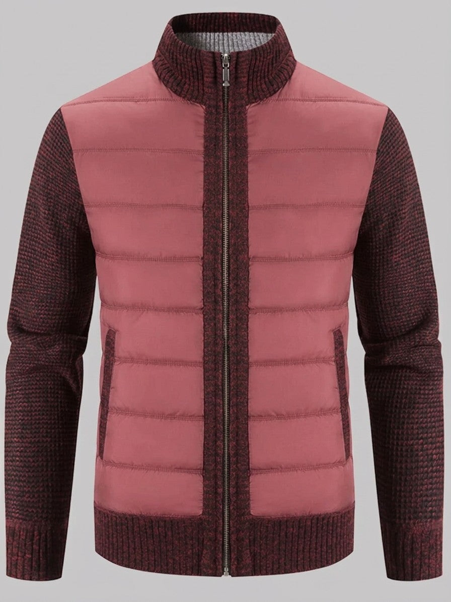 Isernia Men's Quilted-Front Knit Zip Jacket — burgundy — packshot