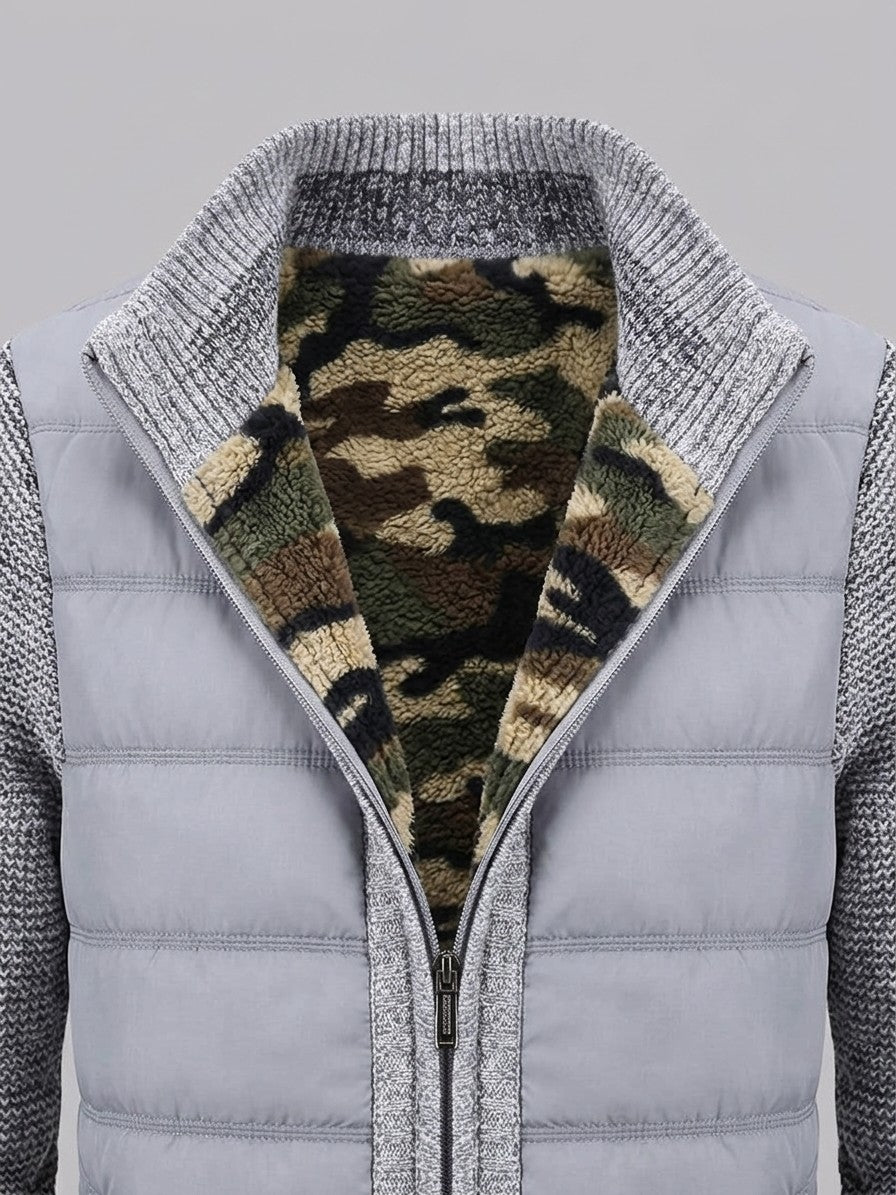 Isernia Men's Quilted-Front Knit Zip Jacket — lightgray — detail-2
