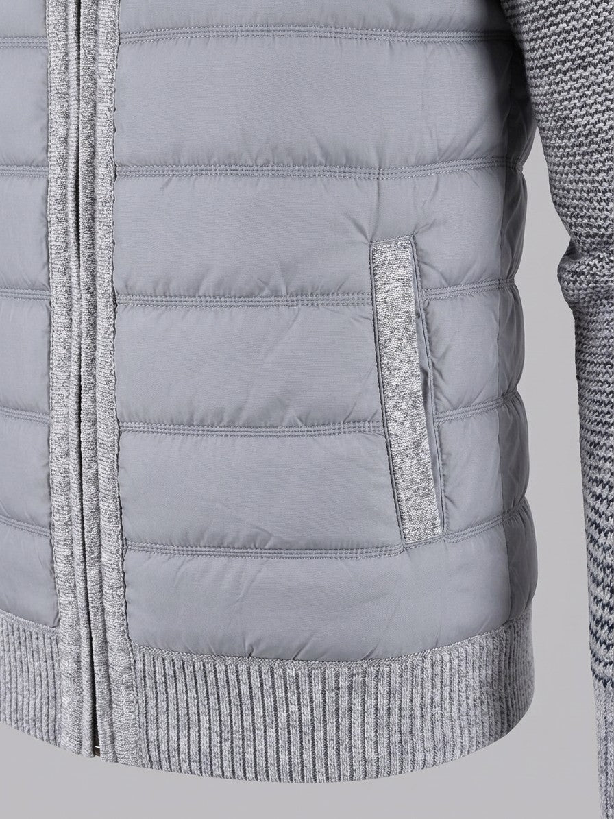 Isernia Men's Quilted-Front Knit Zip Jacket — lightgray — detail-collar