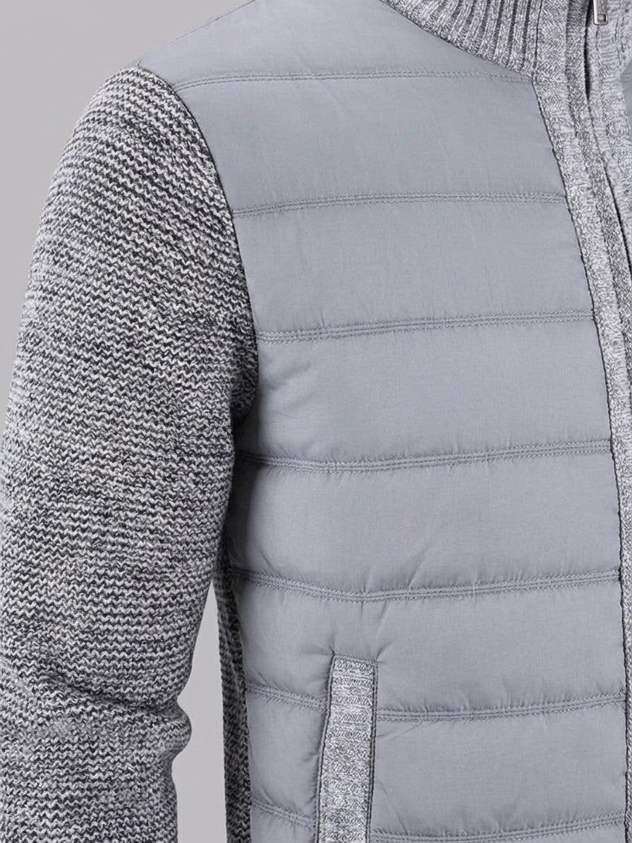 Isernia Men's Quilted-Front Knit Zip Jacket — lightgray — detail