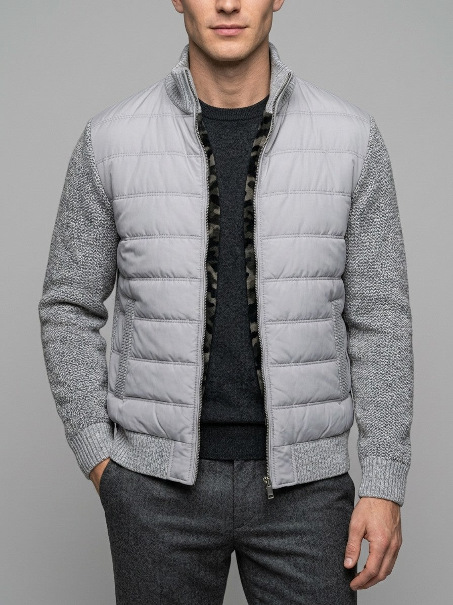 Isernia Men's Quilted-Front Knit Zip Jacket — lightgray — front