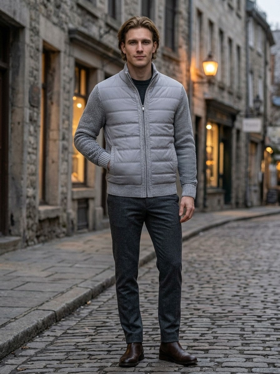 Isernia Men's Quilted-Front Knit Zip Jacket — lightgray — lifestyle