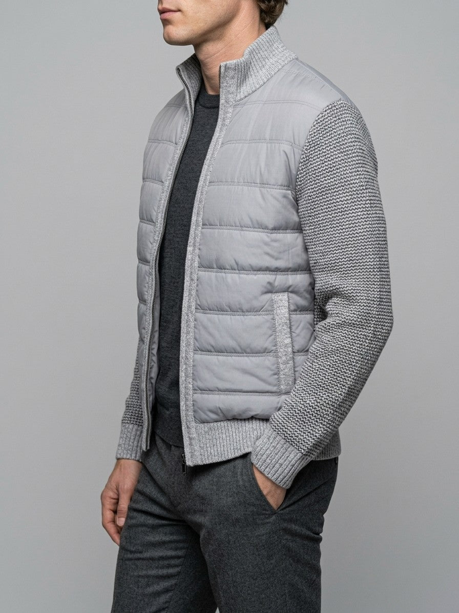 Isernia Men's Quilted-Front Knit Zip Jacket — lightgray — side