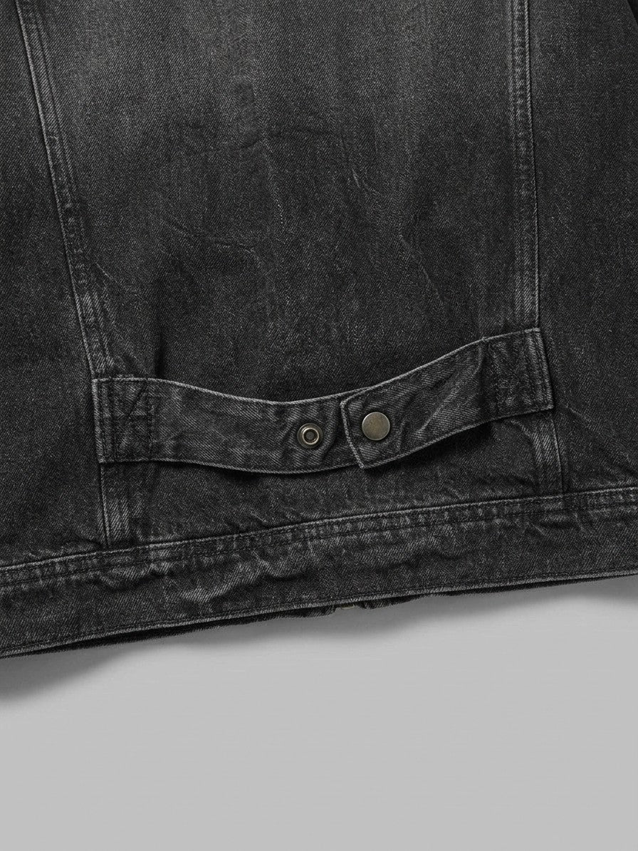 Ivrea Men's Snap-Collar Zip Denim Jacket — black — detail-collar
