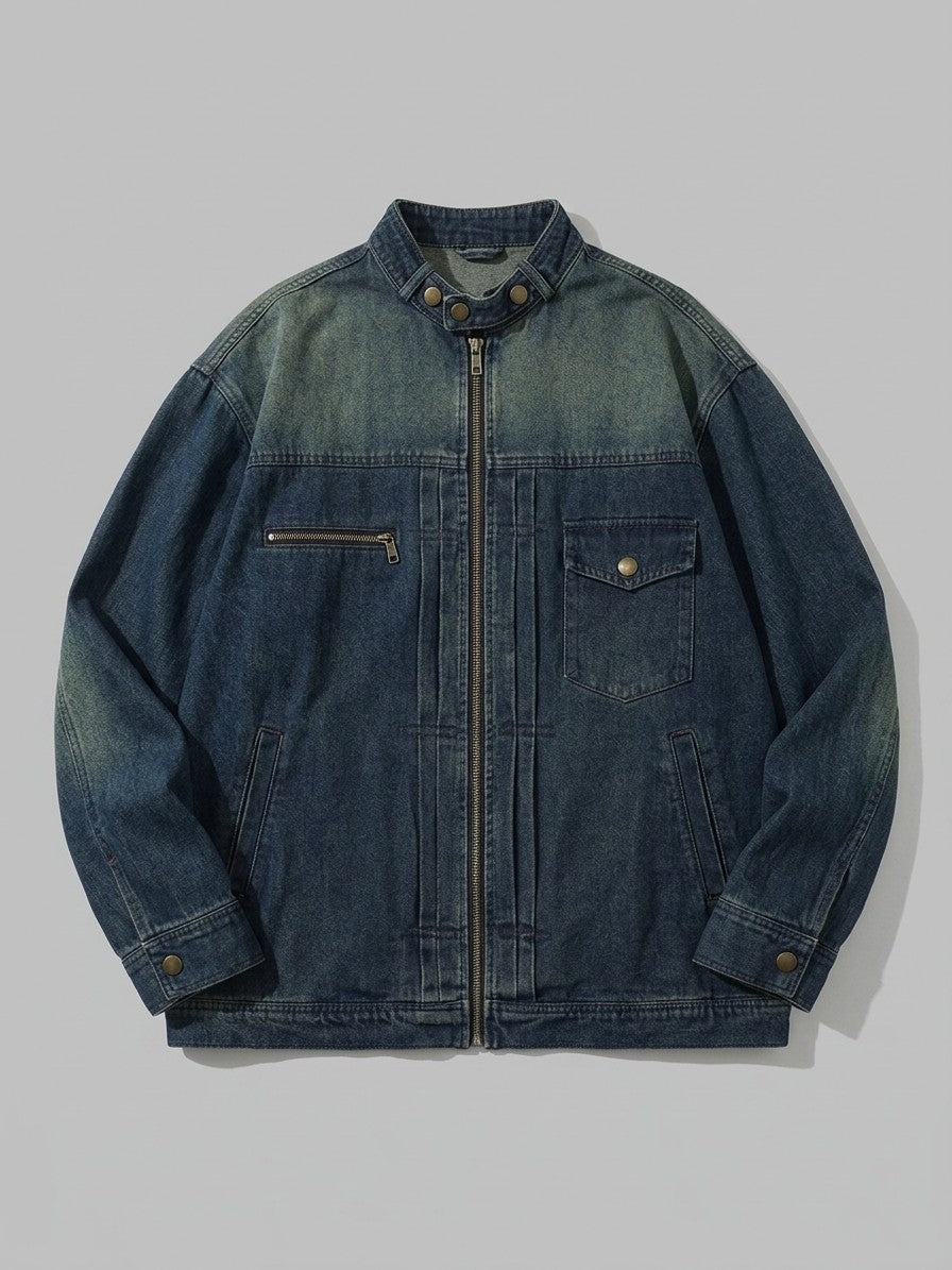 Ivrea Men's Snap-Collar Zip Denim Jacket — blue — packshot
