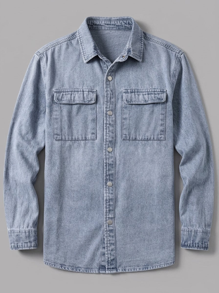Jesi Men's Snap-Front Denim Shirt Jacket — lightwash — packshot