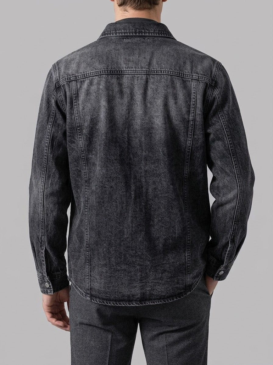 Jesi Men's Snap-Front Denim Shirt Jacket — washedblack — back