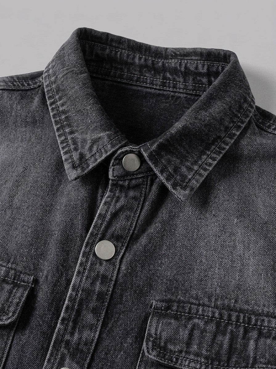 Jesi Men's Snap-Front Denim Shirt Jacket — washedblack — detail-2