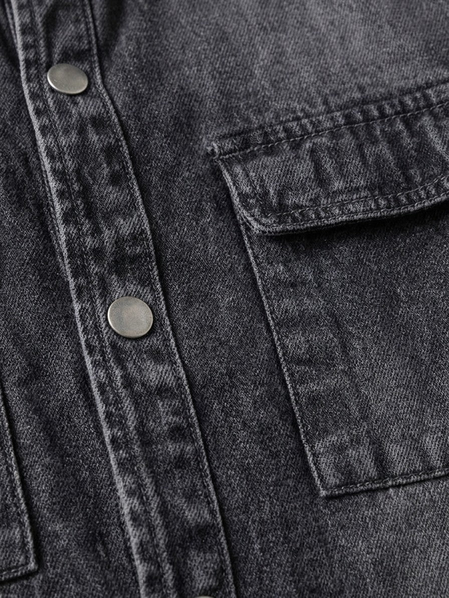 Jesi Men's Snap-Front Denim Shirt Jacket — washedblack — detail
