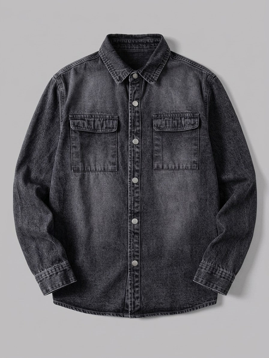 Jesi Men's Snap-Front Denim Shirt Jacket — washedblack — packshot
