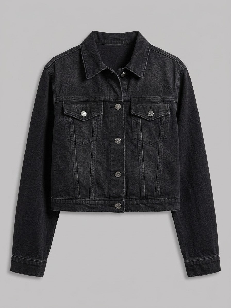 Jesolo Women's Cropped Trucker Denim Jacket — black — packshot