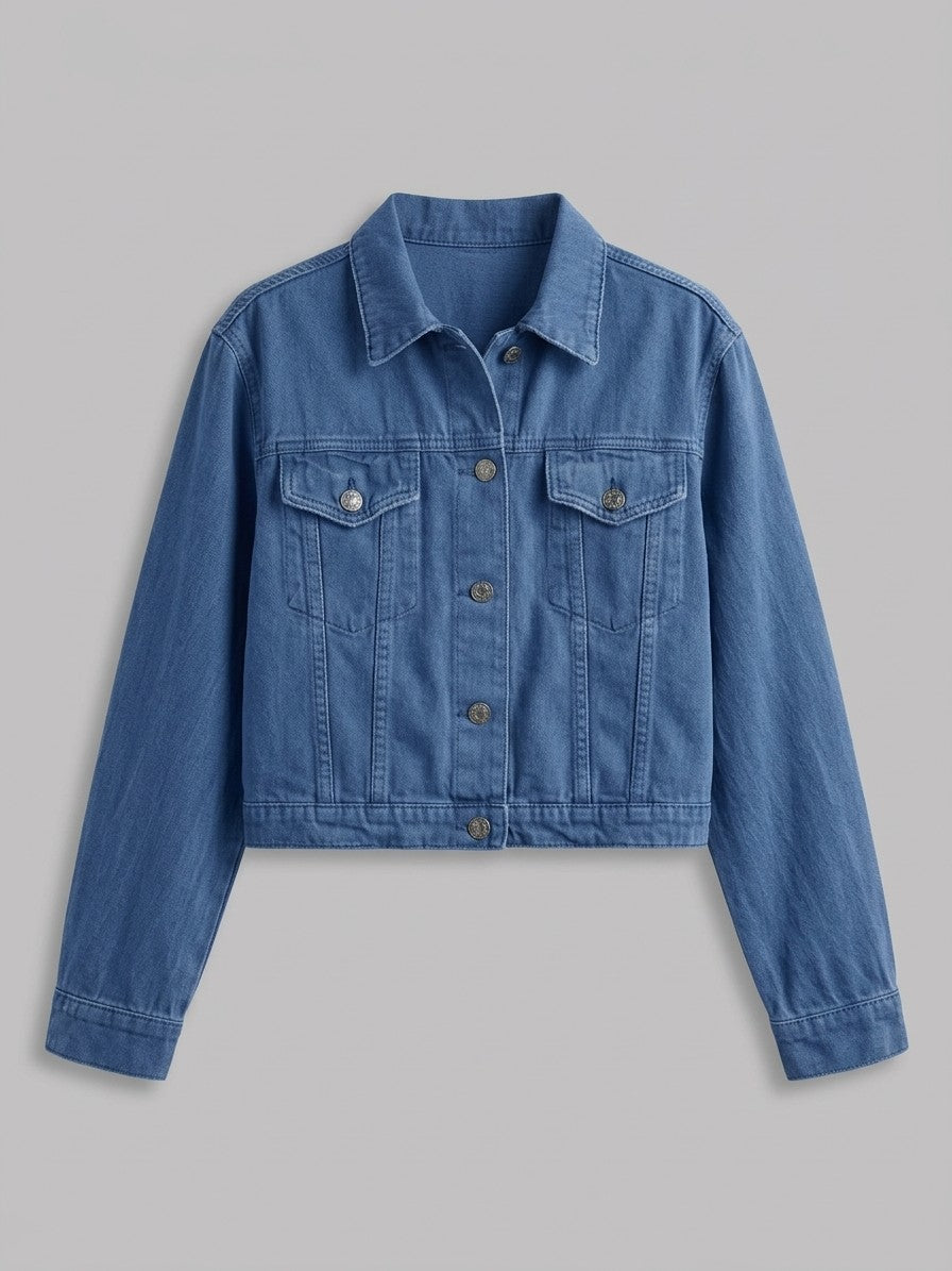 Jesolo Women's Cropped Trucker Denim Jacket — darkblue — packshot
