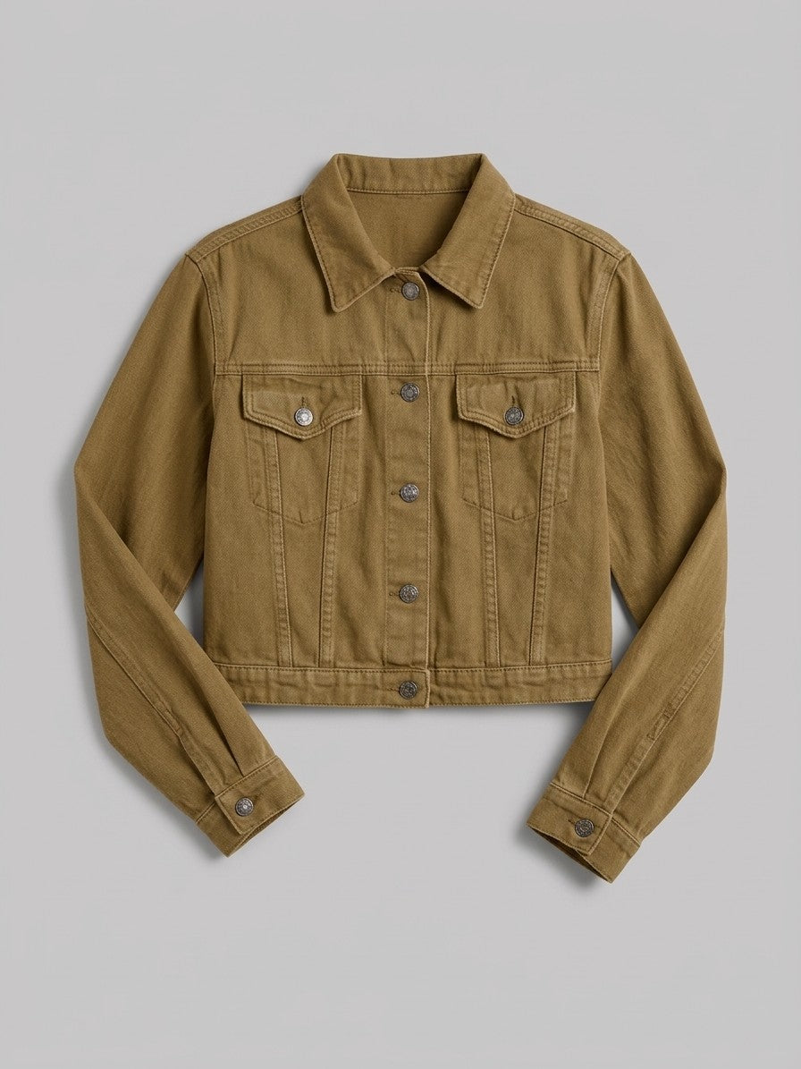 Jesolo Women's Cropped Trucker Denim Jacket — khaki — packshot